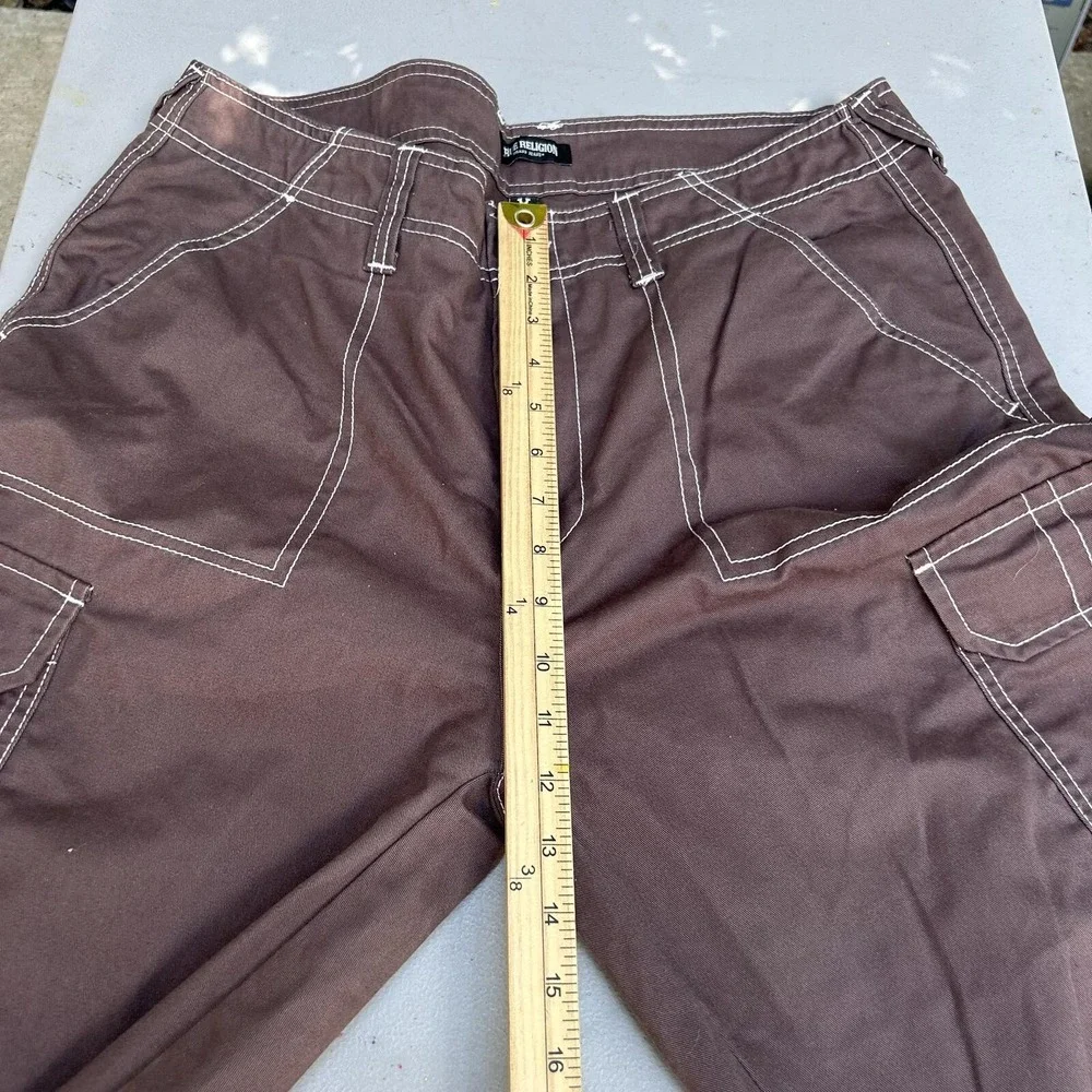 True Religion Cargo Pants Brown Mens 34 Contrast Stitch Wide Leg Y2K Streetwear